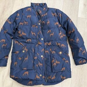Boden - Blue Down Puffer Deer Print Jacket
